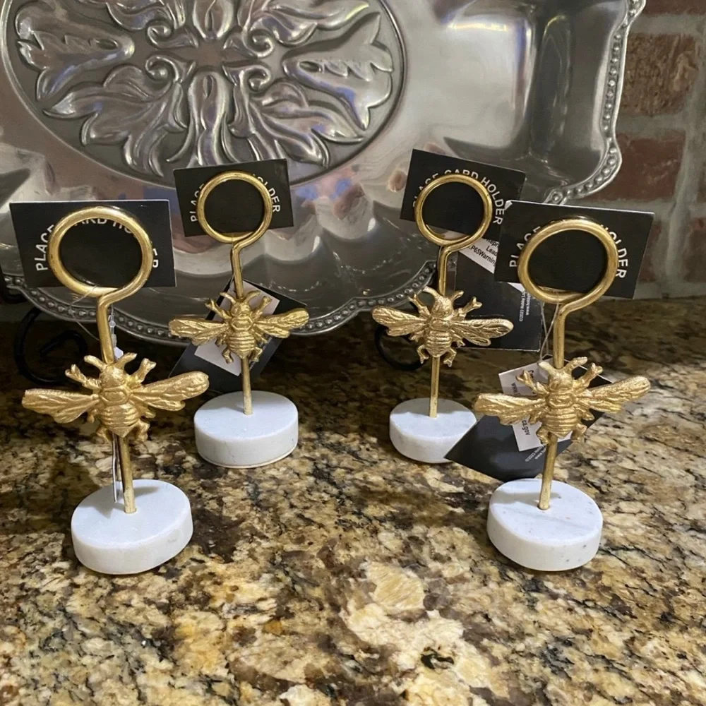 Gold Bee Marble Base Place Card Holders set of 4 - Brand new  LAST SET LEFT!